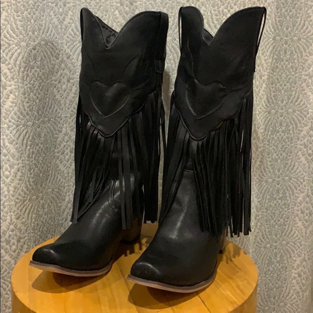 Black fringe cowboy boots